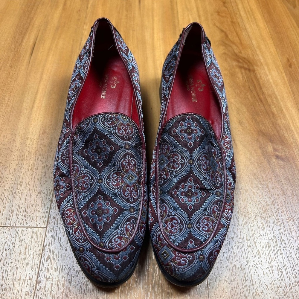 Andrea Nobile Milano Men‎ Loafer Sz40 Tapestry Slip-On Made in Italy Leather